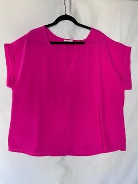 Women’s Short Sleeve Scoop Neck Blouse -  BRIGHT  Fuchsia Pink 2X
